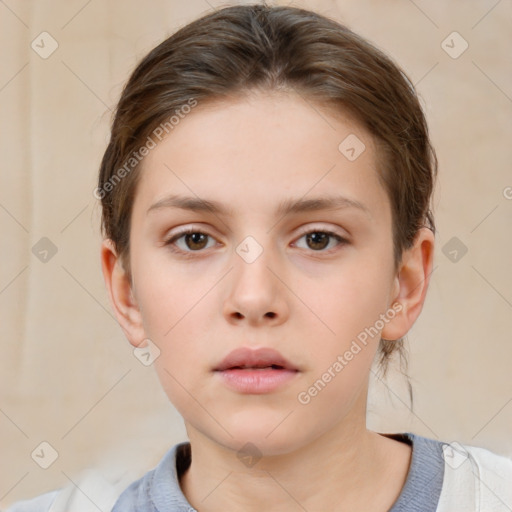 Neutral white child female with short  brown hair and brown eyes