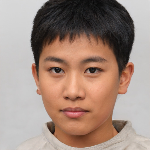 Neutral asian young-adult male with short  brown hair and brown eyes