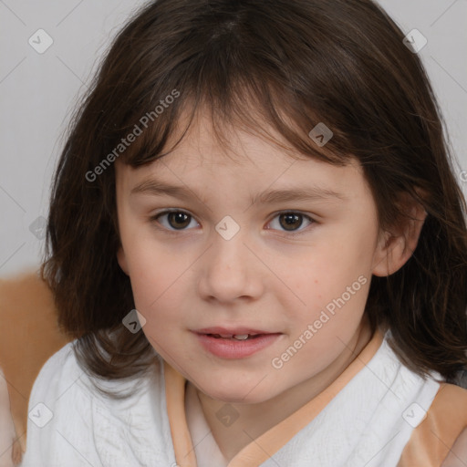 Neutral white child female with medium  brown hair and brown eyes