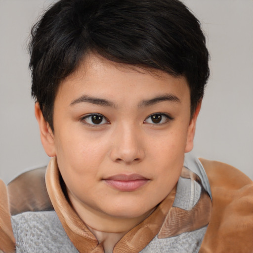 Neutral asian young-adult female with medium  brown hair and brown eyes