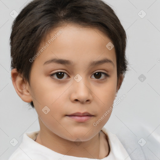 Neutral white child female with short  brown hair and brown eyes