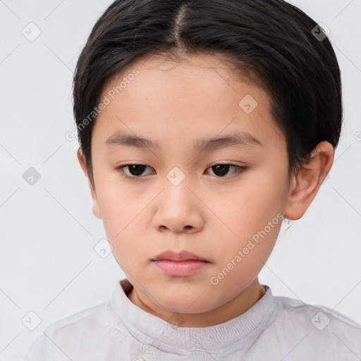 Neutral white child female with short  brown hair and brown eyes