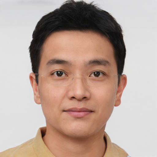 Neutral asian young-adult male with short  brown hair and brown eyes