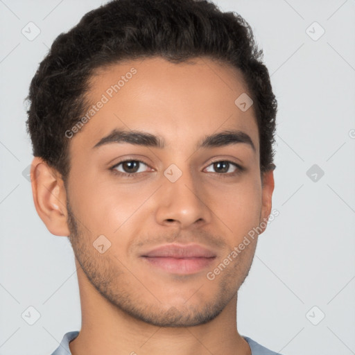 Neutral latino young-adult male with short  brown hair and brown eyes