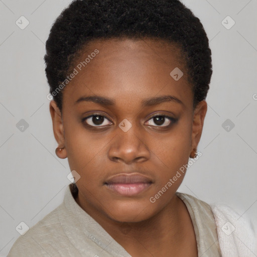 Neutral black young-adult female with short  brown hair and brown eyes