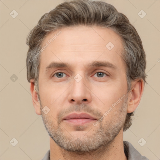 Neutral white adult male with short  brown hair and brown eyes