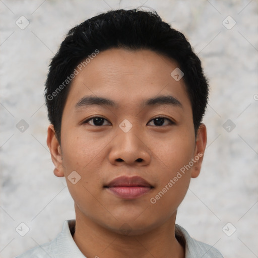 Neutral asian young-adult male with short  black hair and brown eyes