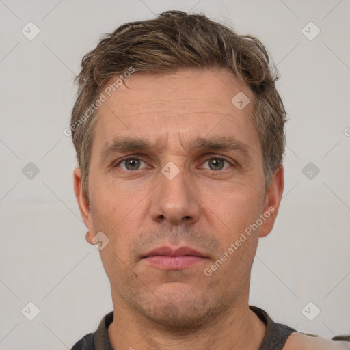 Neutral white adult male with short  brown hair and brown eyes