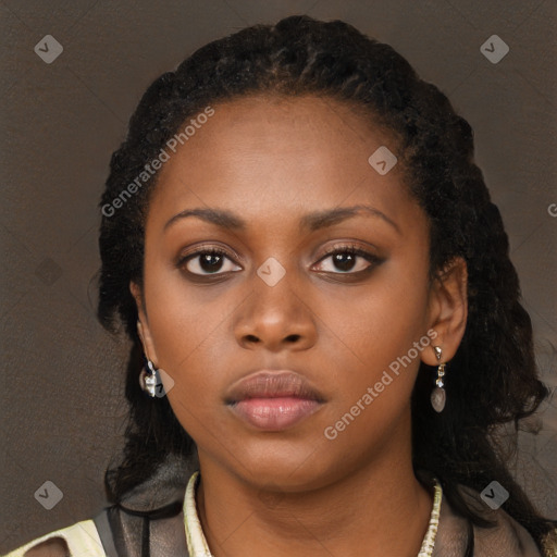 Neutral black young-adult female with long  black hair and brown eyes