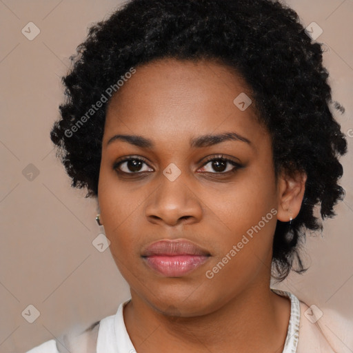 Neutral black young-adult female with medium  black hair and brown eyes