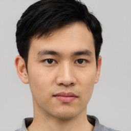 Neutral asian young-adult male with short  black hair and brown eyes