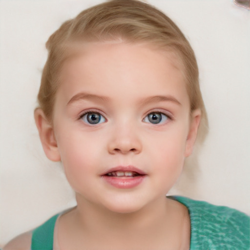 Neutral white child female with short  brown hair and blue eyes