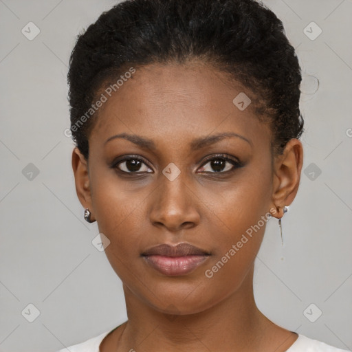 Neutral black young-adult female with short  brown hair and brown eyes