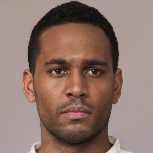 Neutral black young-adult male with short  brown hair and brown eyes