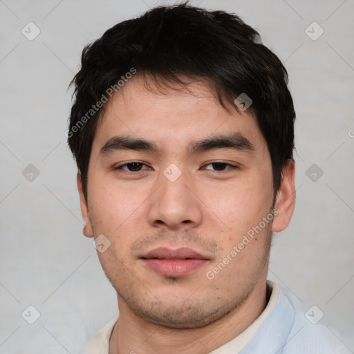 Neutral asian young-adult male with short  brown hair and brown eyes