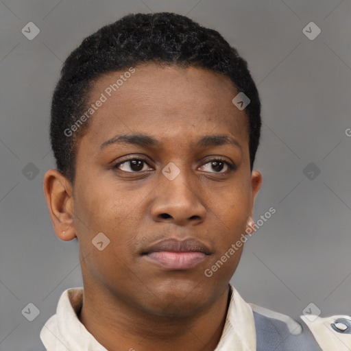 Neutral black young-adult male with short  brown hair and brown eyes