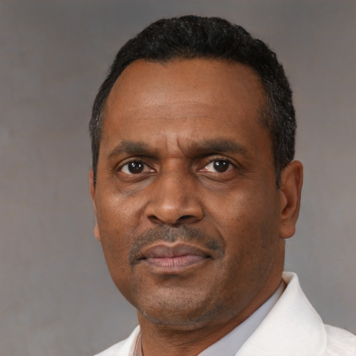 Neutral black adult male with short  black hair and brown eyes