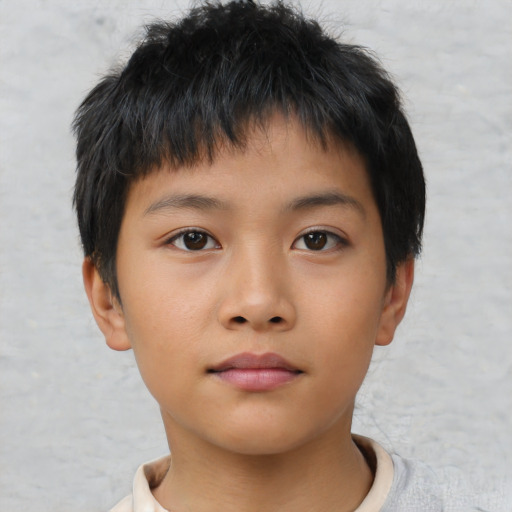 Neutral asian child male with short  brown hair and brown eyes