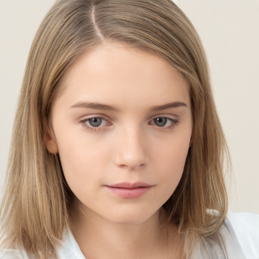 Neutral white child female with medium  brown hair and brown eyes