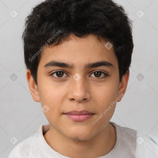 Neutral latino child male with short  brown hair and brown eyes