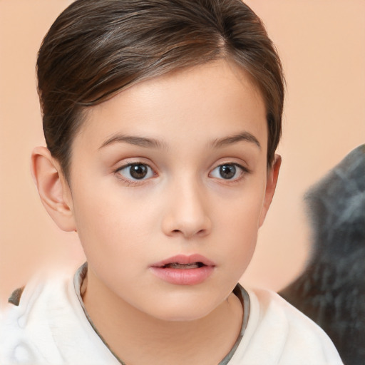 Neutral white child female with medium  brown hair and brown eyes