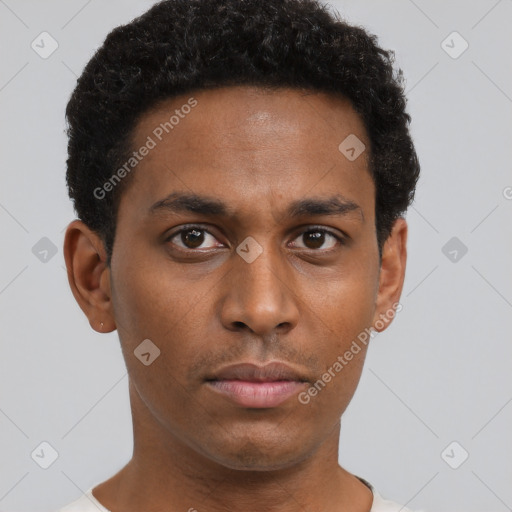 Neutral black young-adult male with short  brown hair and brown eyes