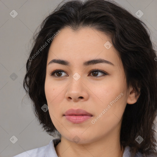 Neutral asian young-adult female with medium  brown hair and brown eyes