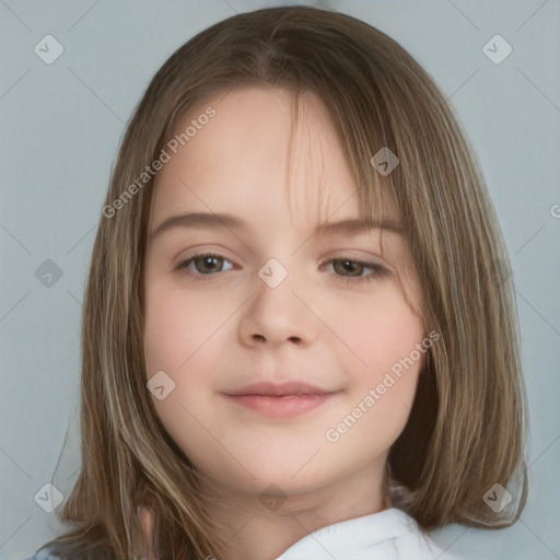 Neutral white child female with medium  brown hair and brown eyes