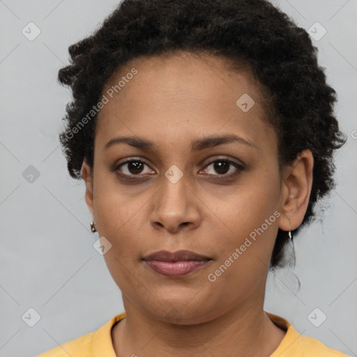 Neutral black young-adult female with short  brown hair and brown eyes