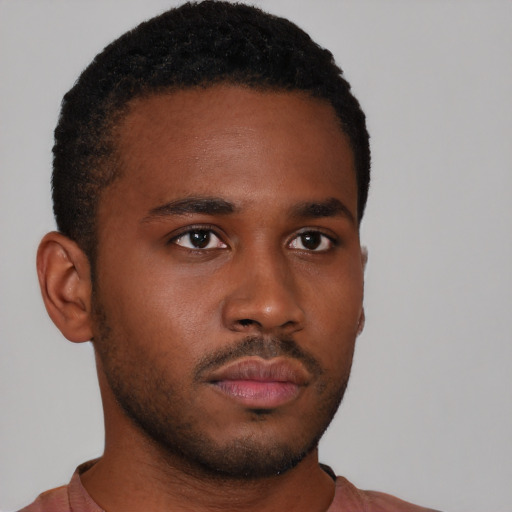 Neutral black young-adult male with short  brown hair and brown eyes