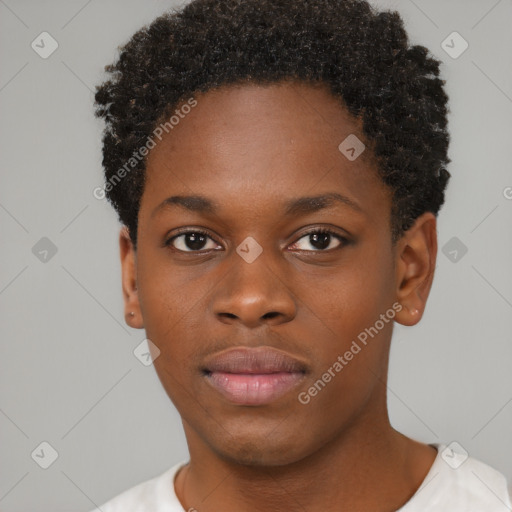 Neutral black young-adult male with short  brown hair and brown eyes