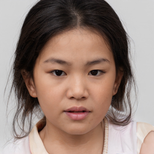 Neutral white child female with medium  brown hair and brown eyes