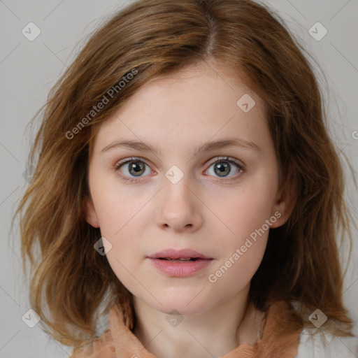 Neutral white child female with medium  brown hair and brown eyes