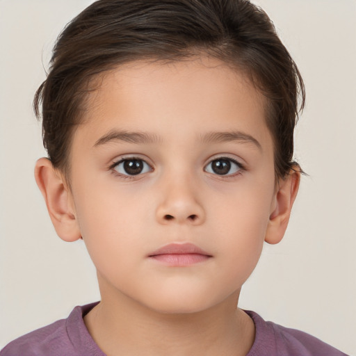 Neutral white child female with short  brown hair and brown eyes