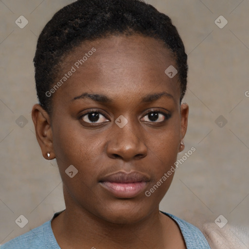 Neutral black young-adult female with short  brown hair and brown eyes