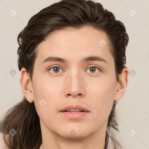 Neutral white young-adult male with medium  brown hair and brown eyes