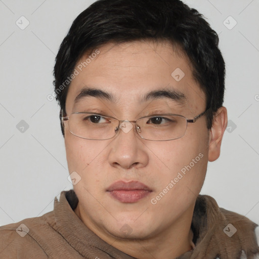 Neutral asian young-adult male with short  brown hair and brown eyes