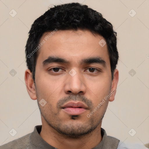Neutral asian young-adult male with short  black hair and brown eyes