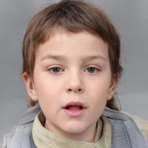 Neutral white child female with medium  brown hair and blue eyes