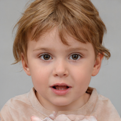 Neutral white child male with medium  brown hair and blue eyes