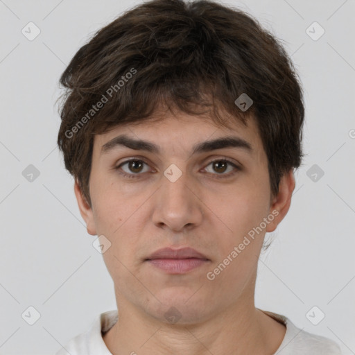 Neutral white adult male with short  brown hair and brown eyes