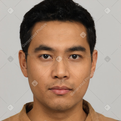 Neutral asian young-adult male with short  black hair and brown eyes