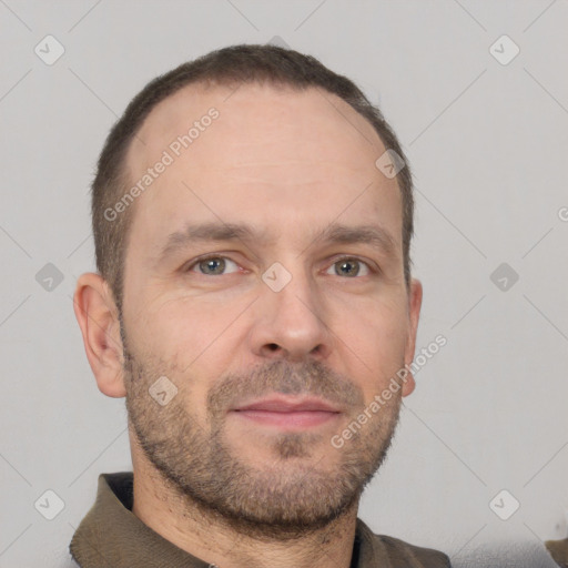 Neutral white adult male with short  brown hair and brown eyes