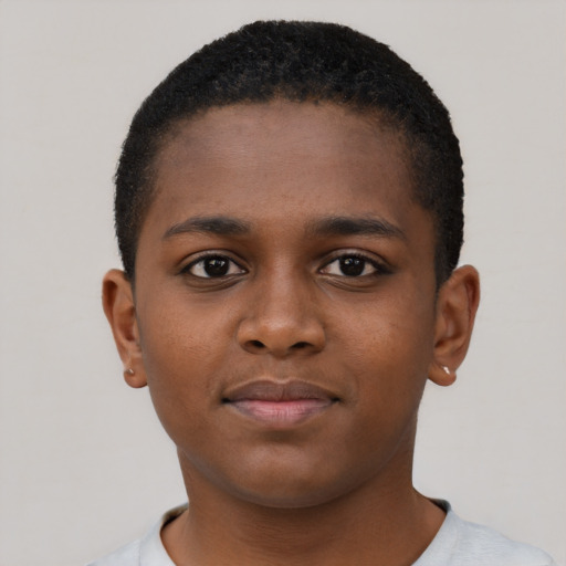 Neutral black child female with short  brown hair and brown eyes