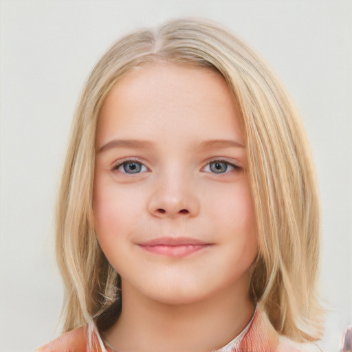 Neutral white child female with medium  brown hair and blue eyes