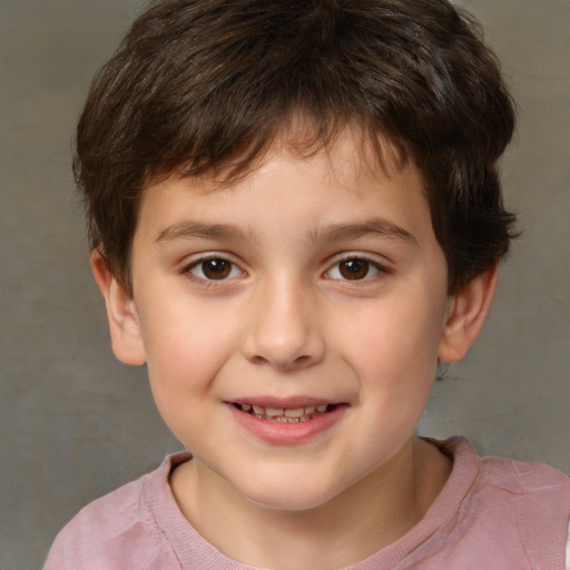 Joyful white child male with short  brown hair and brown eyes