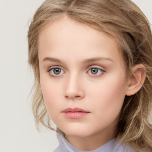 Neutral white child female with long  brown hair and grey eyes