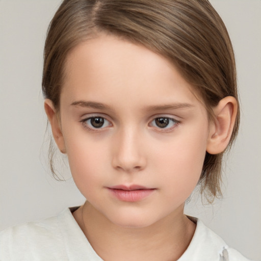 Neutral white child female with medium  brown hair and brown eyes