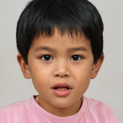 Neutral asian child male with short  brown hair and brown eyes