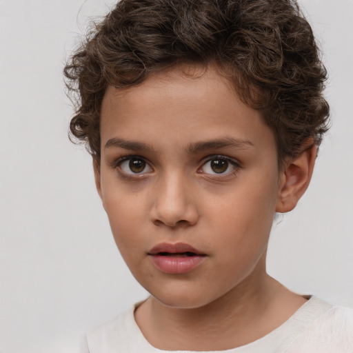 Neutral white child female with short  brown hair and brown eyes